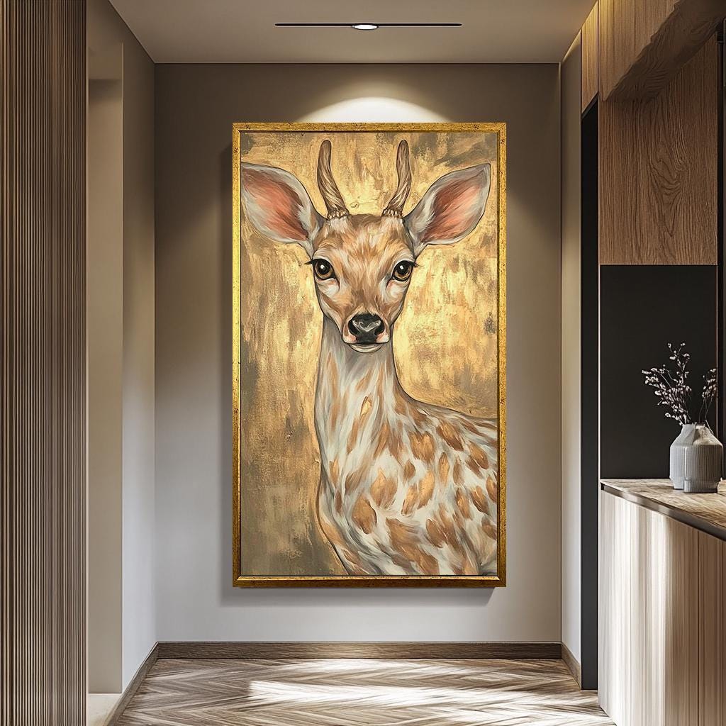 Golden Deer Canvas - Modern Animal Canvas Art | Vibrant Floral Fruit Wall Decor