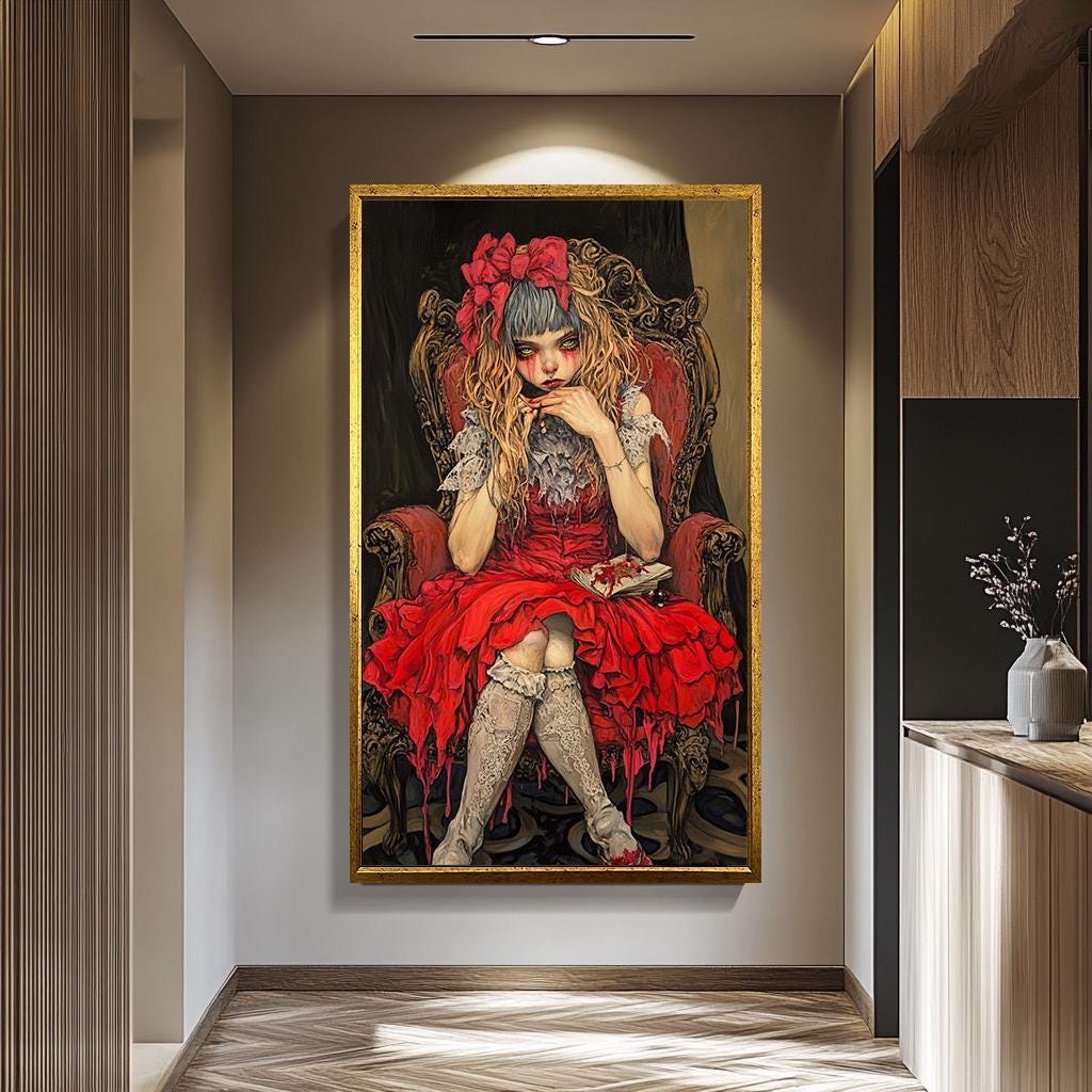 Gothic Woman Wall Art – Dark Gothic Decor | Macabre Girl Portrait Canvas Print