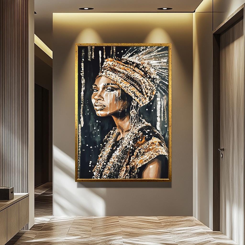 African Woman Wall Art - Female Portrait Canvas | Luxury Abstract Painting
