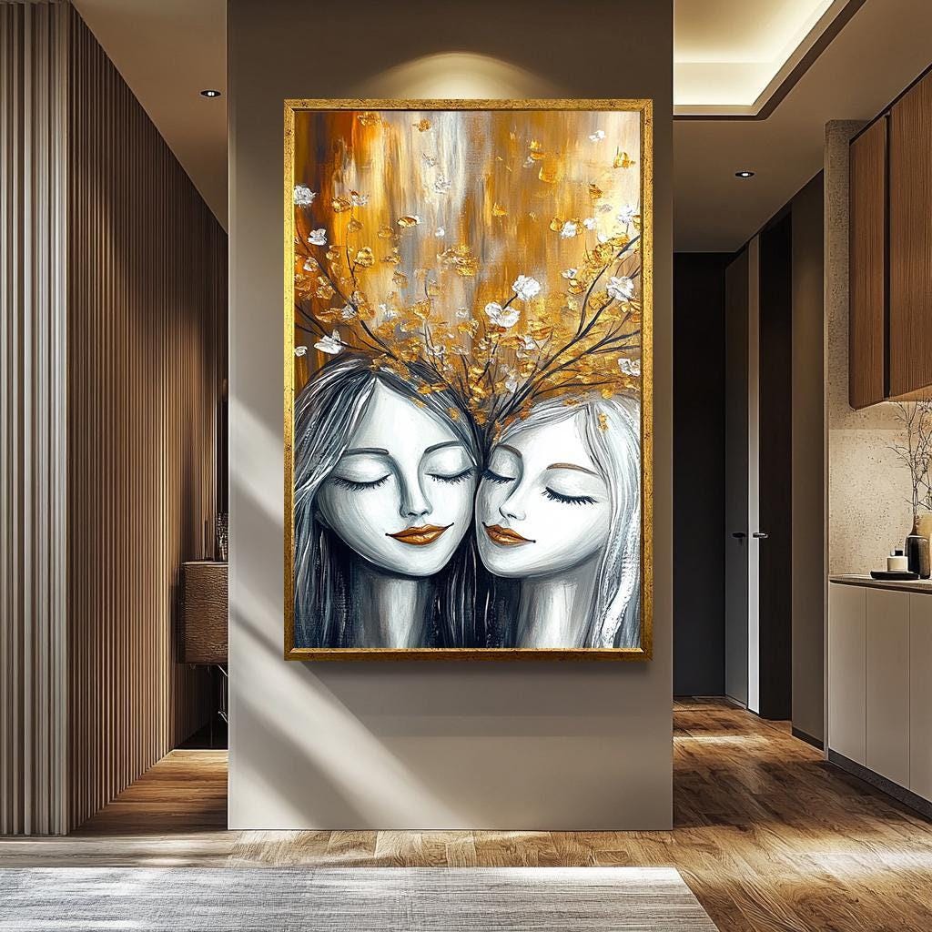 Women Wall Art – Textured Canvas Art Print | Sisterhood Canvas & Floral Portrait