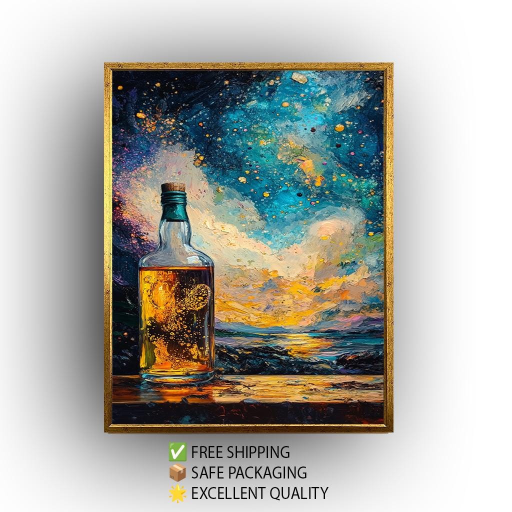 Whiskey Bottle Canvas Abstract Liquor Art – Sunset Alcohol Wall Print For Bar Lounge Decor
