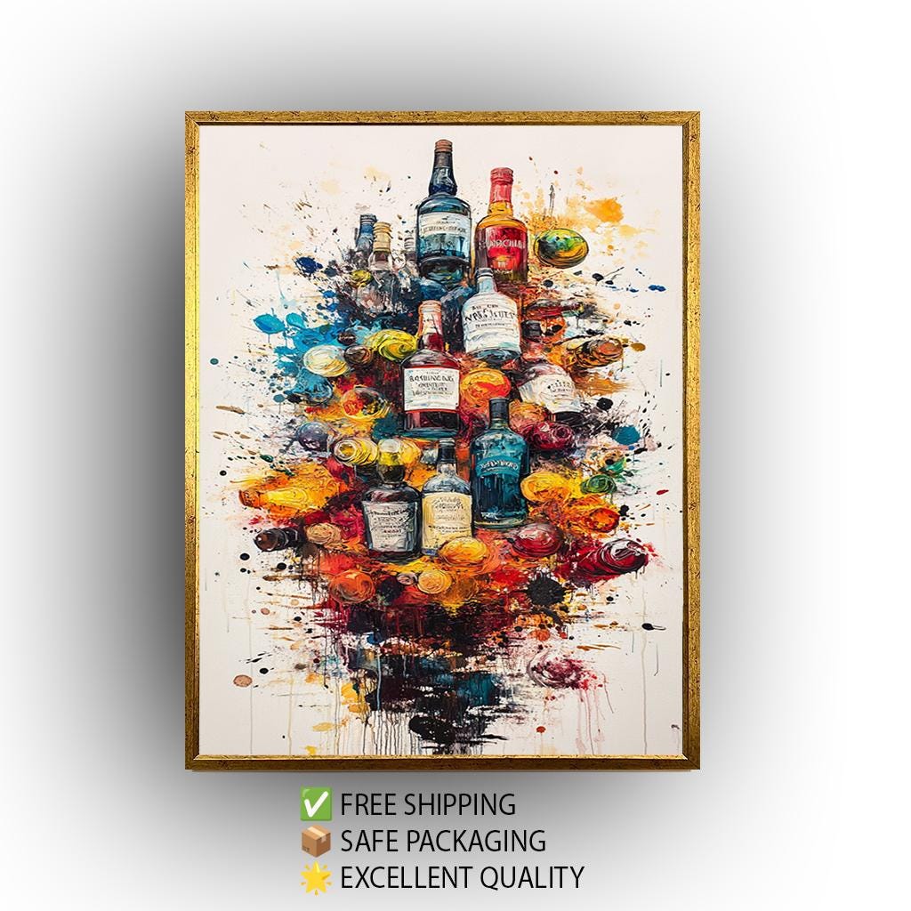 Colorful Liquor Bottle Art – Abstract Bar Wall Canvas Print | Vibrant Alcohol Decor