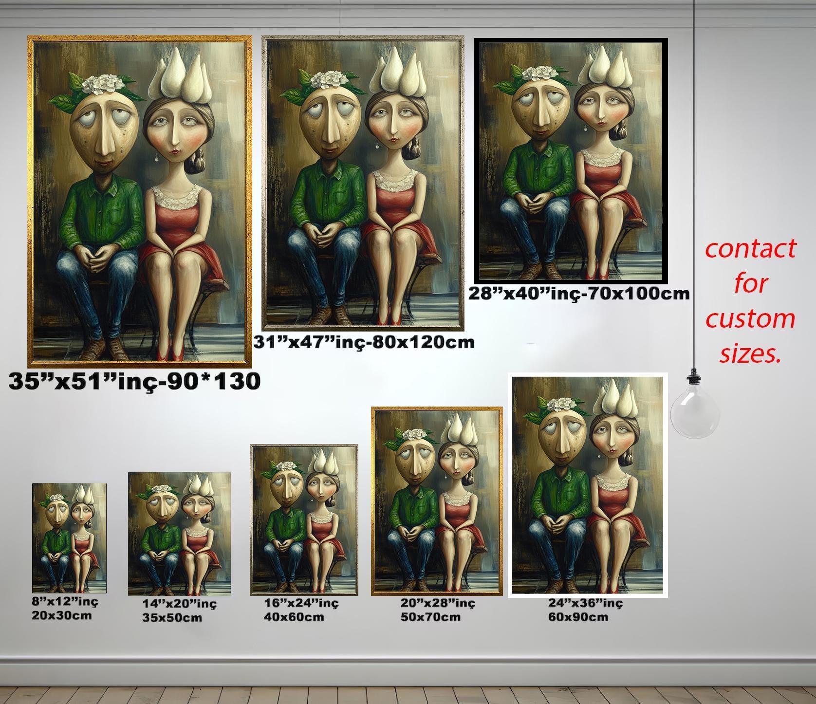 Quirky Couple Wall Art - Unique Romantic Canvas Print | Whimsical Surreal Painting