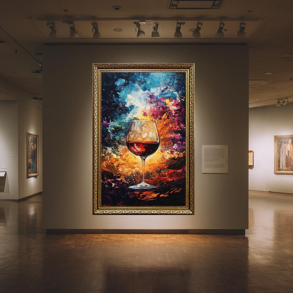 Red Wine Glass Canvas – Abstract Color Explosion Wall Art for Kitchen & Dining Room