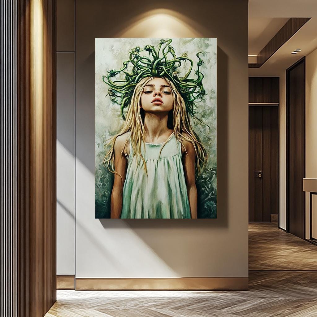 Medusa Woman Wall Art – Mythological Fantasy Print | Surreal Goddess Painting