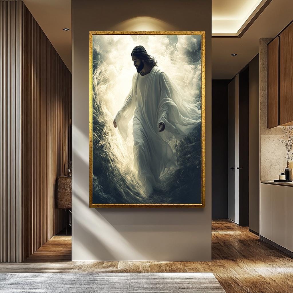 Jesus Canvas Wall Art - Christian Wall Decor | Walking on Water Spiritual Print