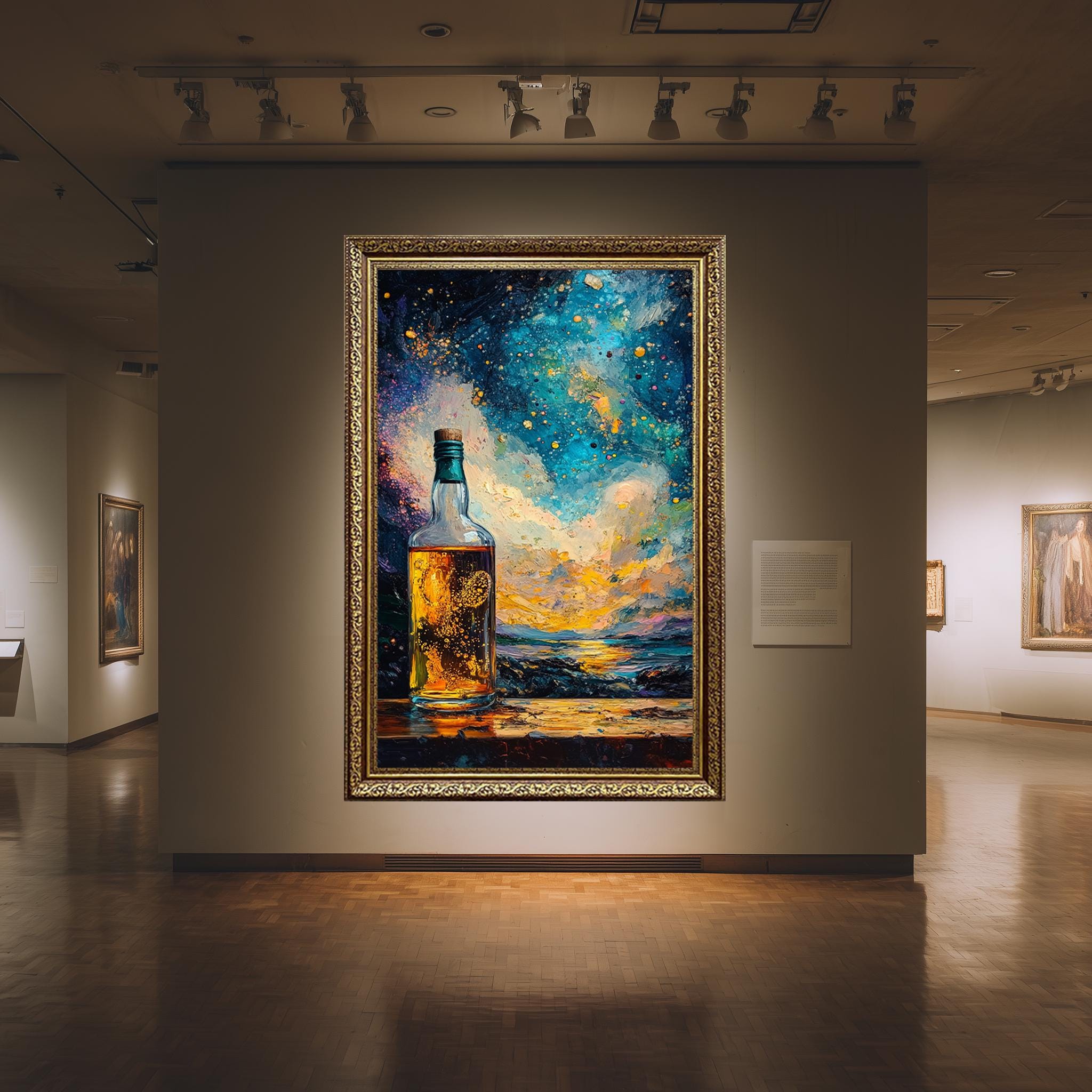 Whiskey Bottle Canvas Abstract Liquor Art – Sunset Alcohol Wall Print For Bar Lounge Decor