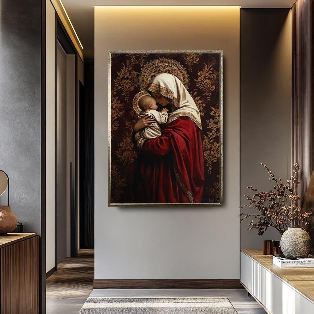 Virgin Mary Wall Art – Renaissance Religious Canvas Print | Sacred Family Artwork