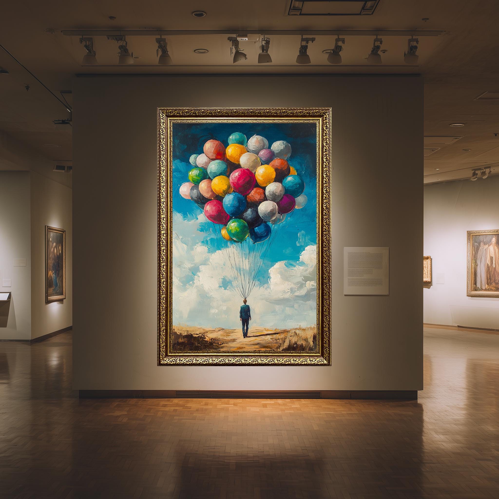 Surreal Canvas Wall Art – Modern Abstract Balloon Painting | Colorful Sky Decor