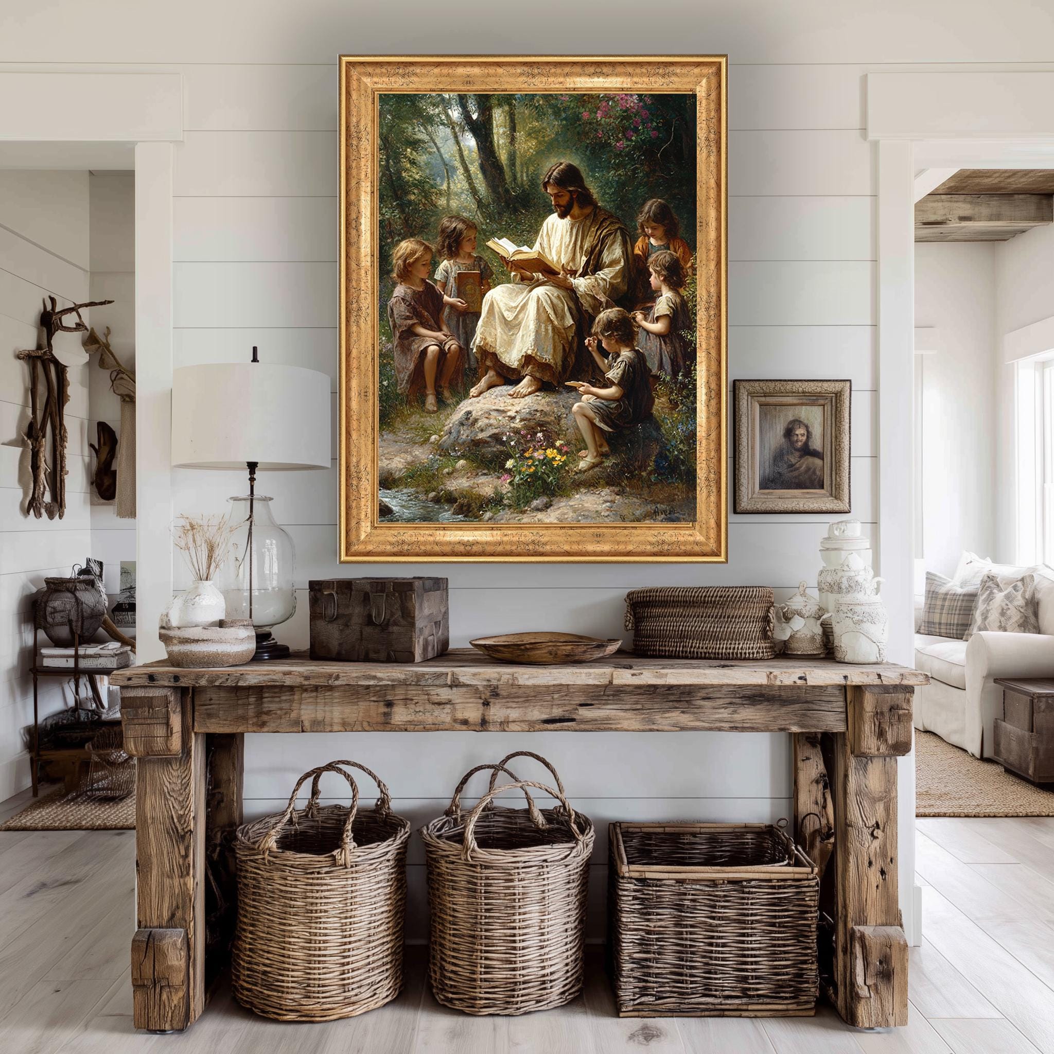 Jesus Teaching Children Canvas – Christian Wall Art | Bible Lesson Artwork, Faith Based Decor