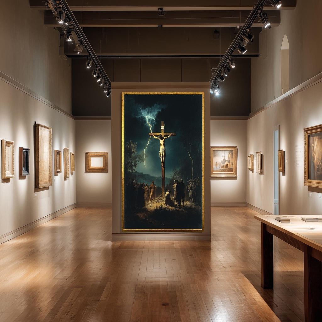 Jesus on the Cross Canvas – Powerful Christian Wall Art | Dark Crucifixion Scene