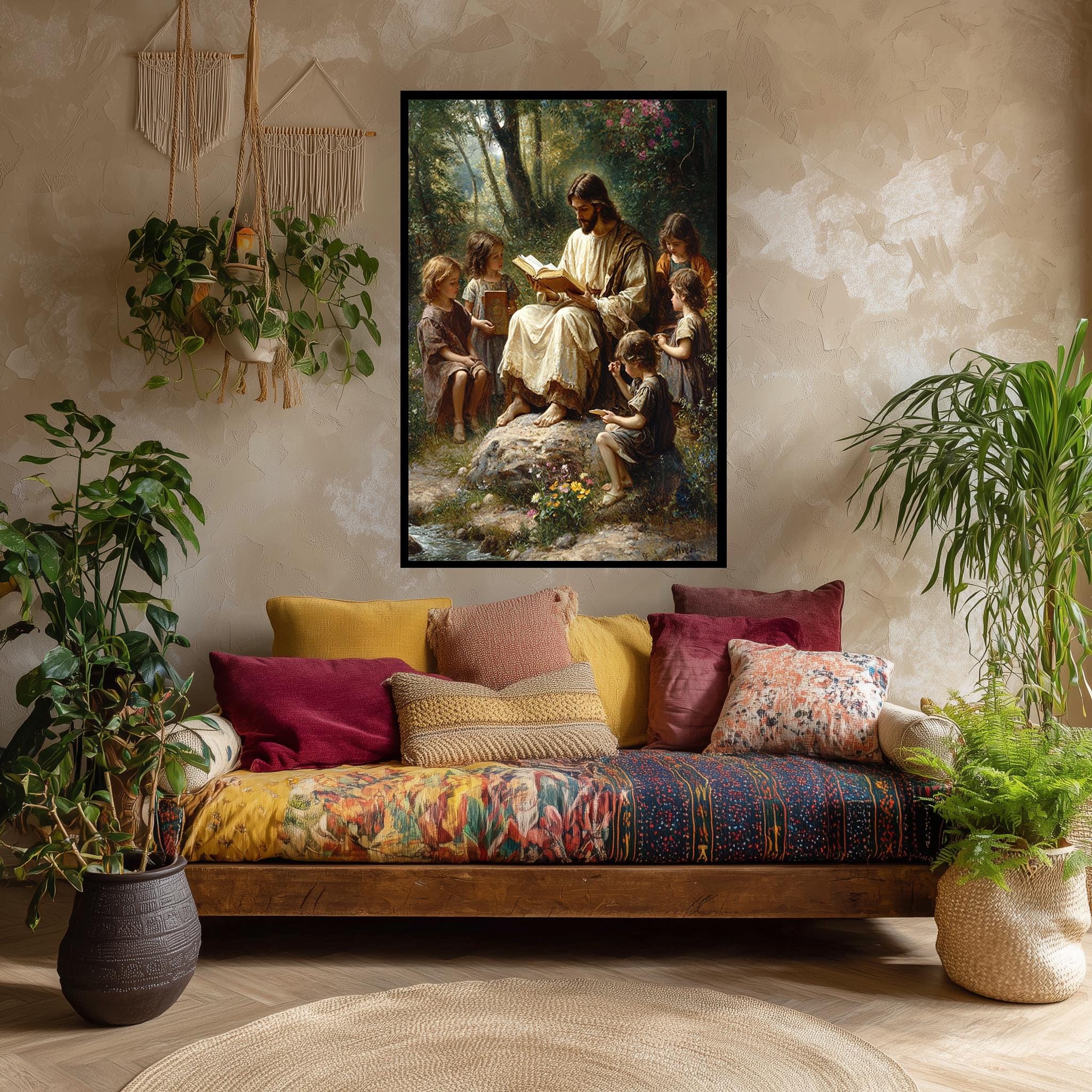 Jesus Teaching Children Canvas – Christian Wall Art | Bible Lesson Artwork, Faith Based Decor