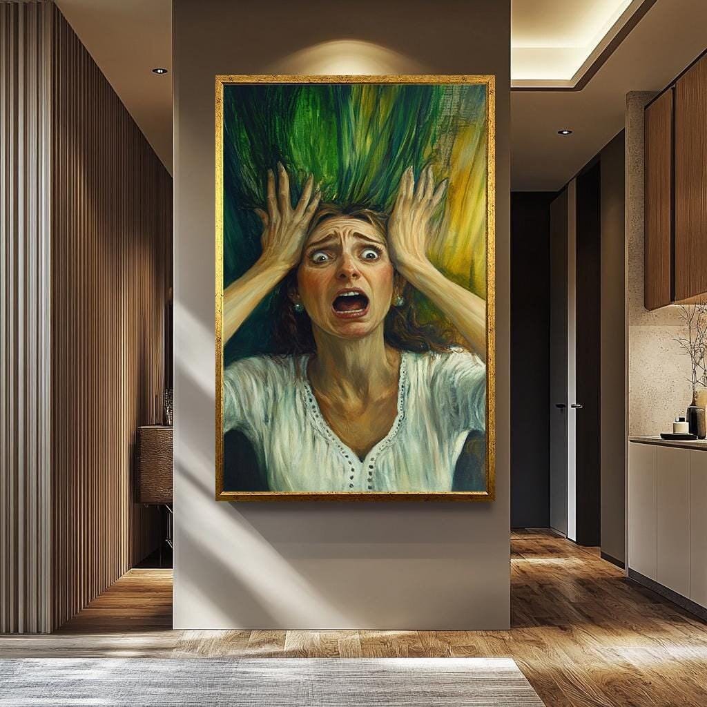 Emotional Woman Wall Art – Surreal Female Portrait on Hand-Stretched Canvas