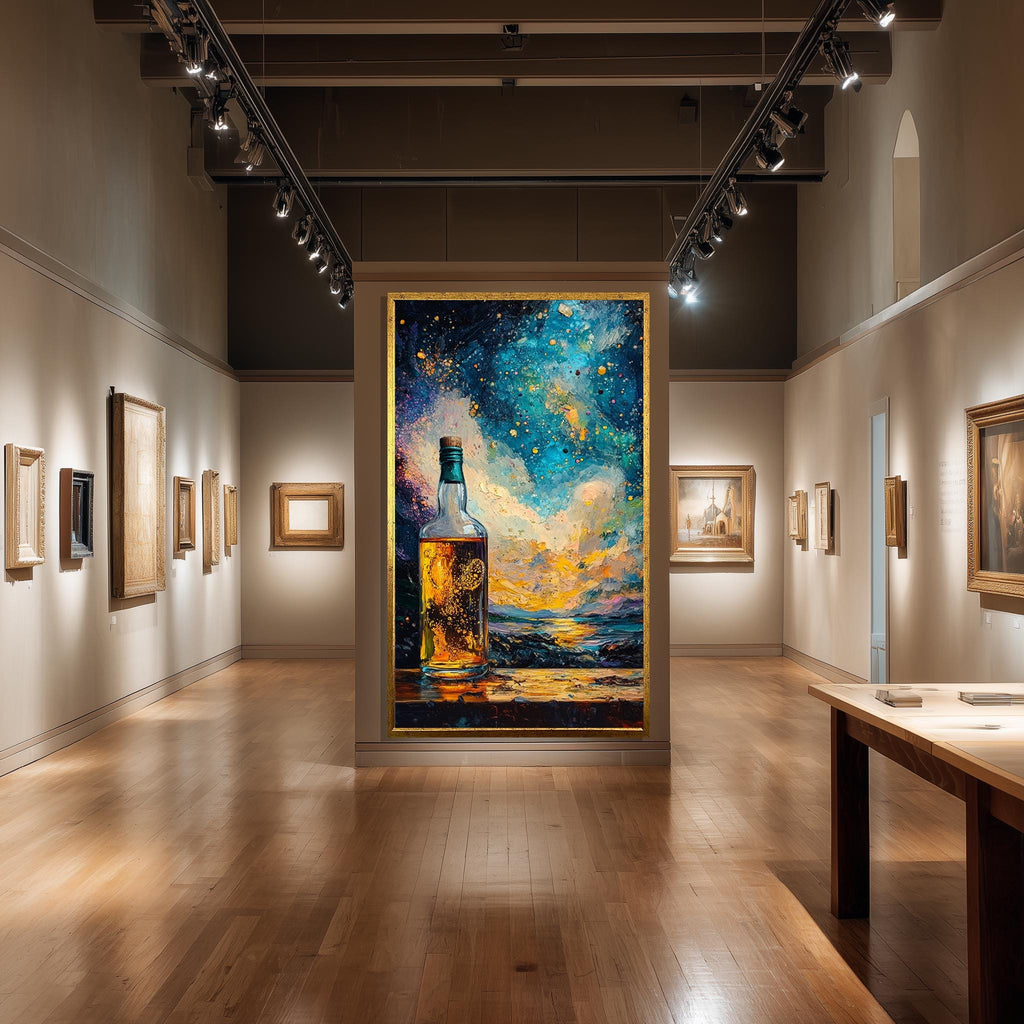 Whiskey Bottle Canvas Abstract Liquor Art – Sunset Alcohol Wall Print For Bar Lounge Decor