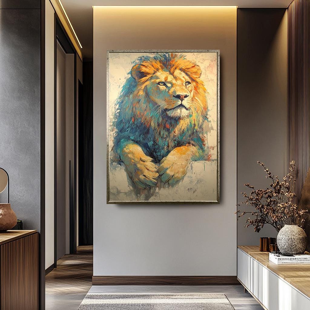 Lion Wall Decor | Abstract Lion Art Canvas Painting - Luxury Wildlife Wall Art