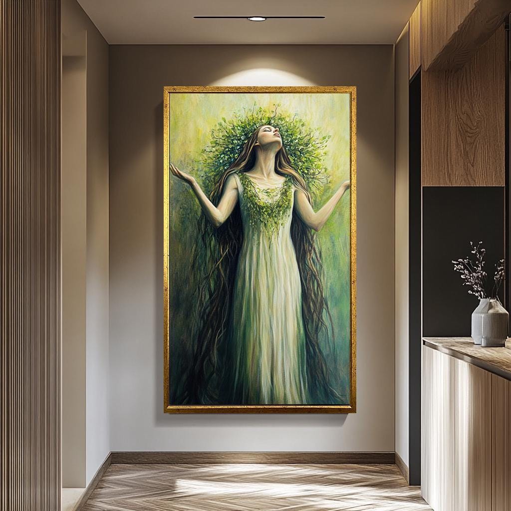 Women Wall Art – Feminine Canvas Print | Green Wall Decor | Fantasy Artwork