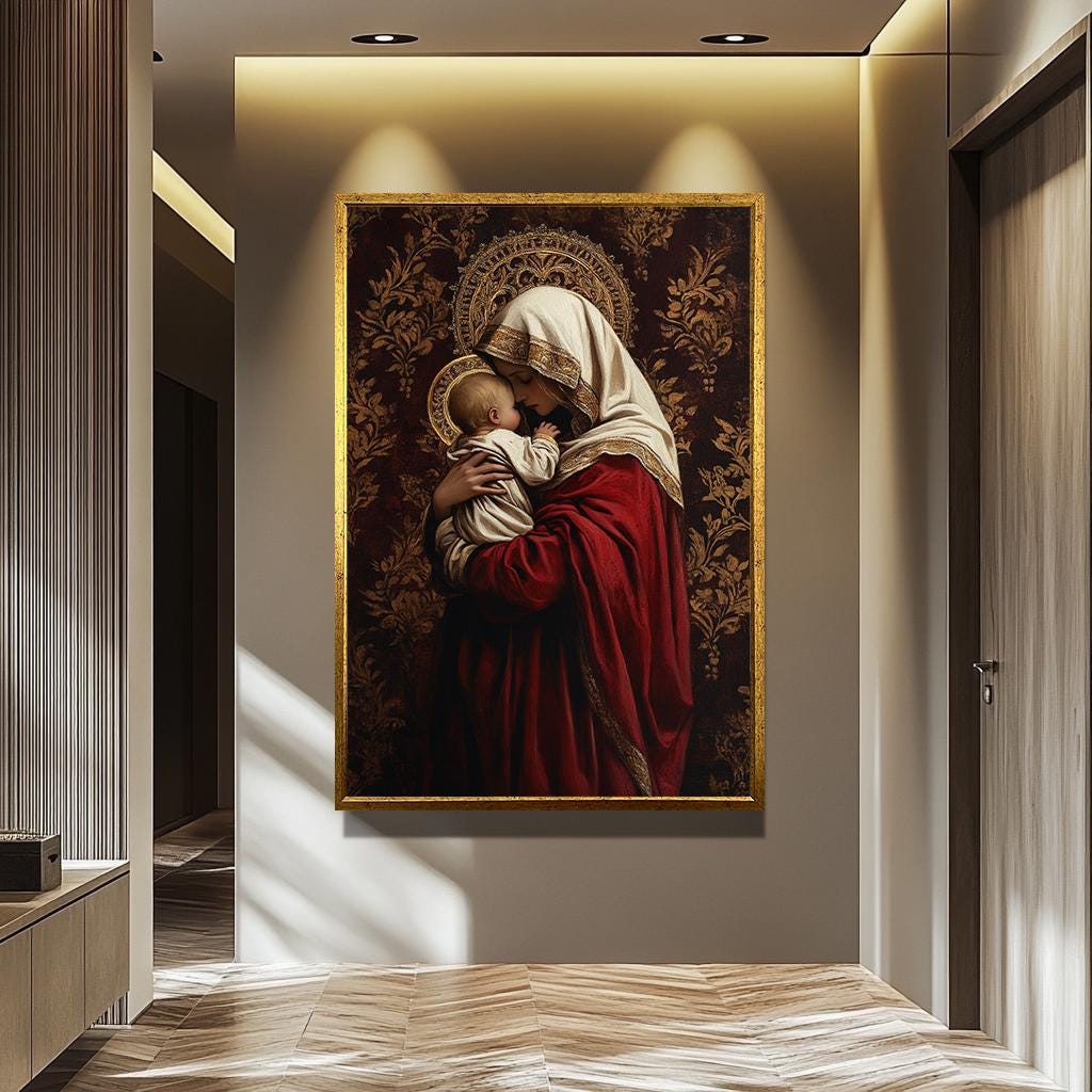 Virgin Mary Wall Art – Renaissance Religious Canvas Print | Sacred Family Artwork