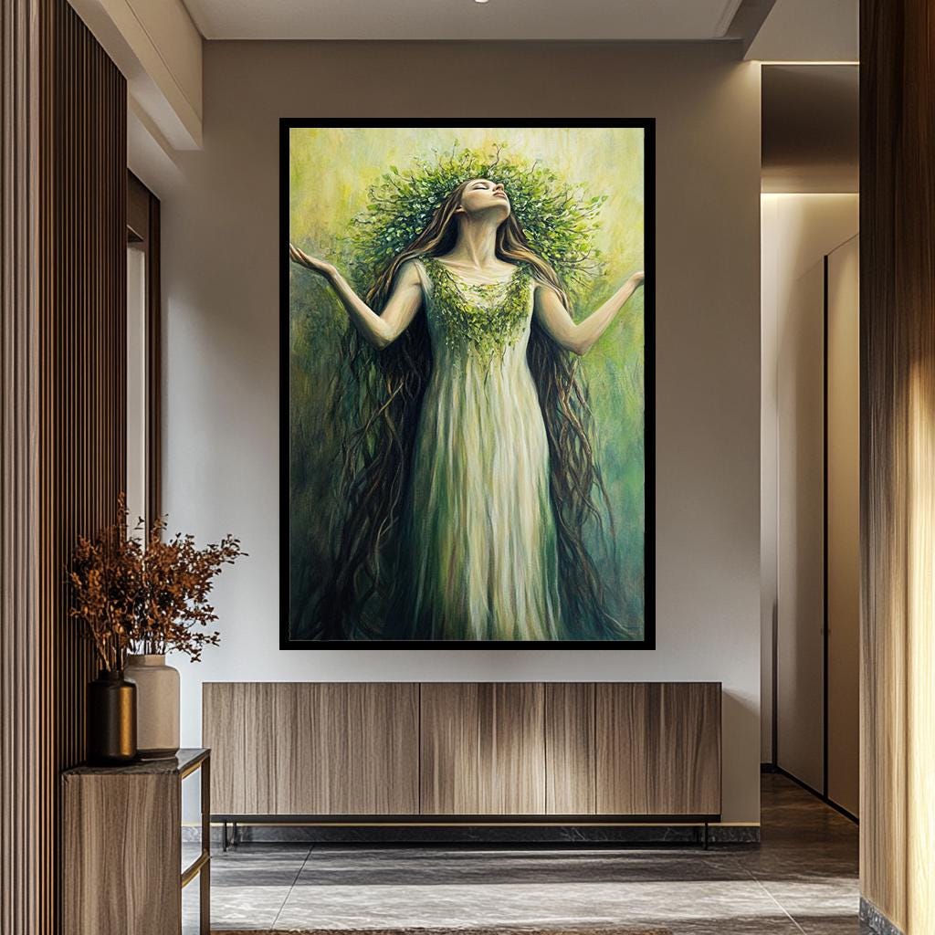 Women Wall Art – Feminine Canvas Print | Green Wall Decor | Fantasy Artwork