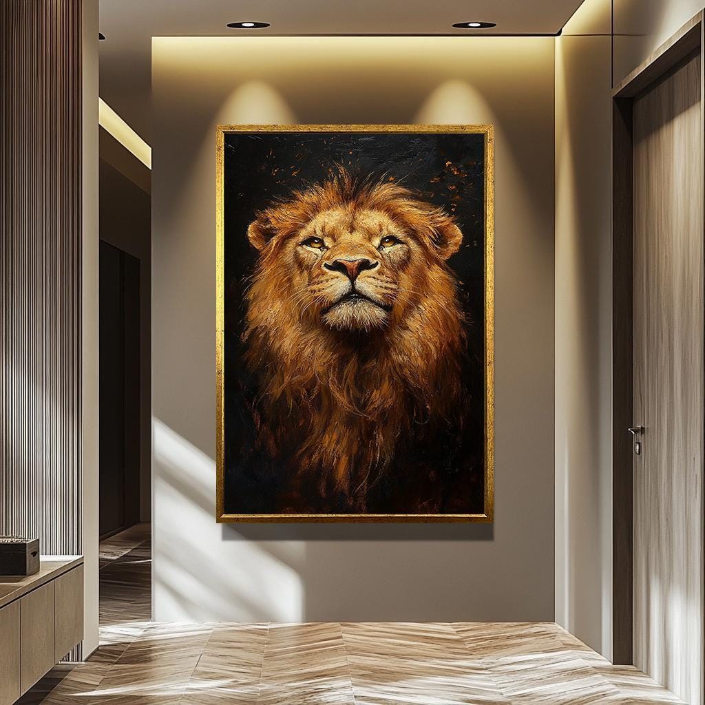 Lion Wall Art – Bold African Wildlife Canvas Painting | Safari Animal Decor