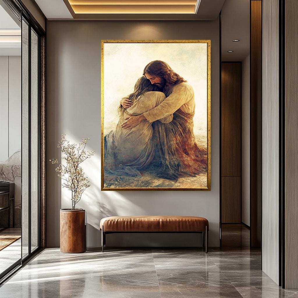 Jesus Christ Canvas Print | Divine Compassion Painting, Christian Wall Art & Healing Love Decor