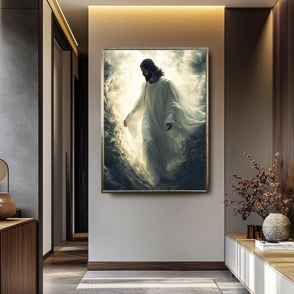 Jesus Canvas Wall Art - Christian Wall Decor | Walking on Water Spiritual Print