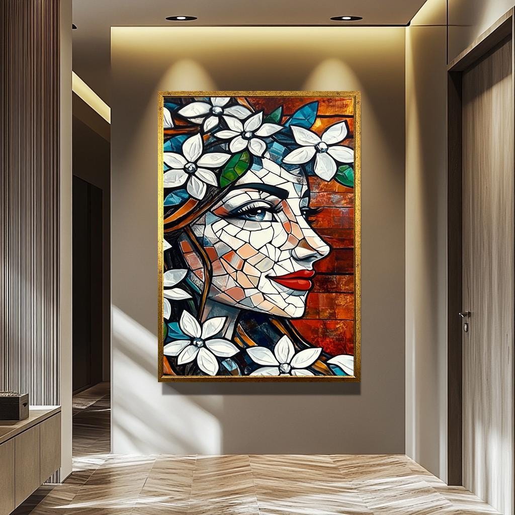 Mosaic Woman Pop Art - Floral Abstract Portrait | Vibrant Modern Artwork Canvas
