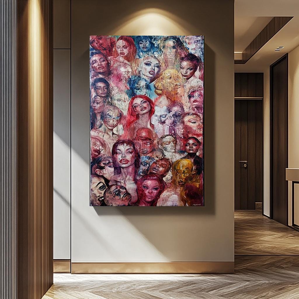 Surreal Faces Wall Art - Bold Pop Art Decor | Unique Canvas Prints & Vibrant Floral Painting