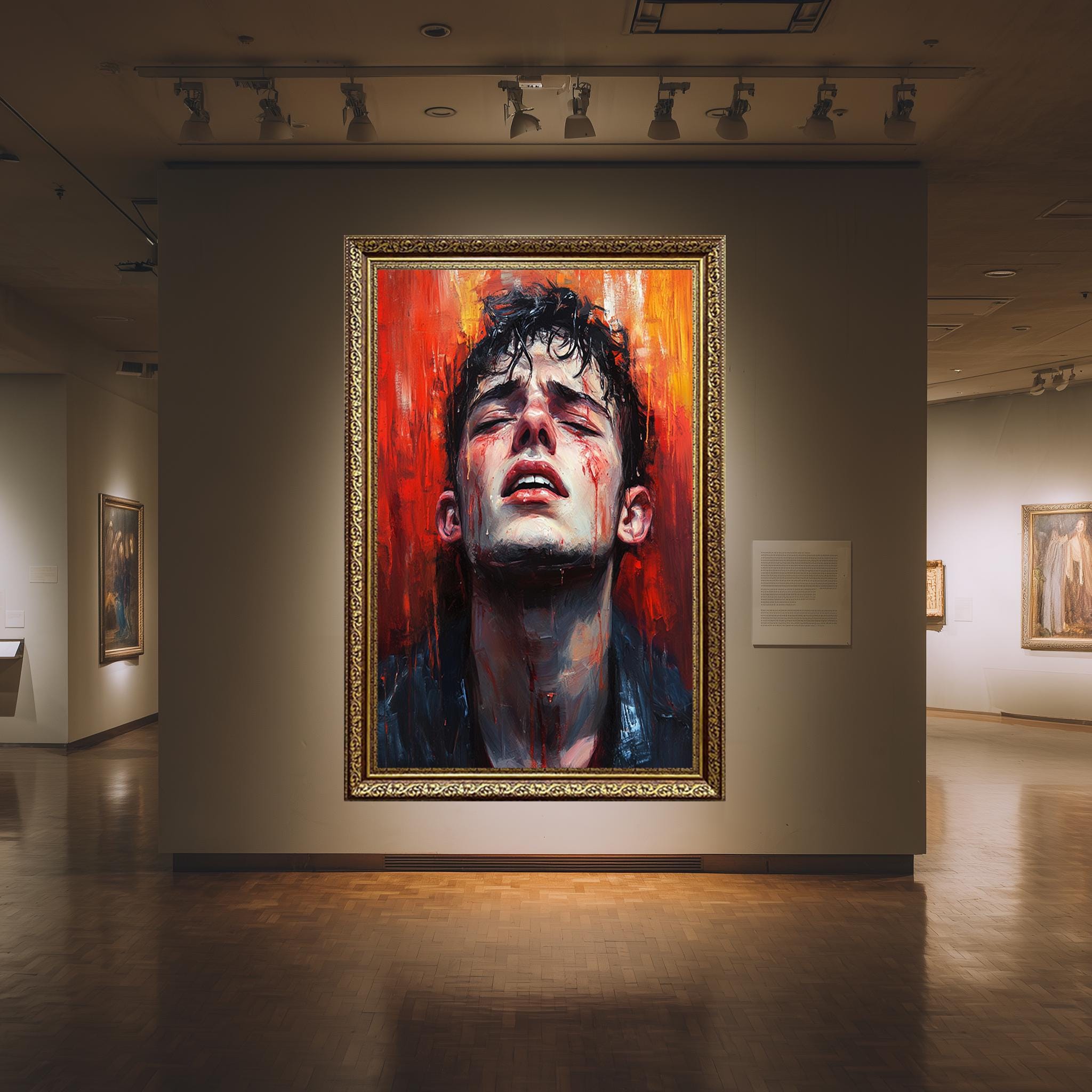 Emotional Male Portrait - Red Abstract Canvas | Bold Figurative Wall Art