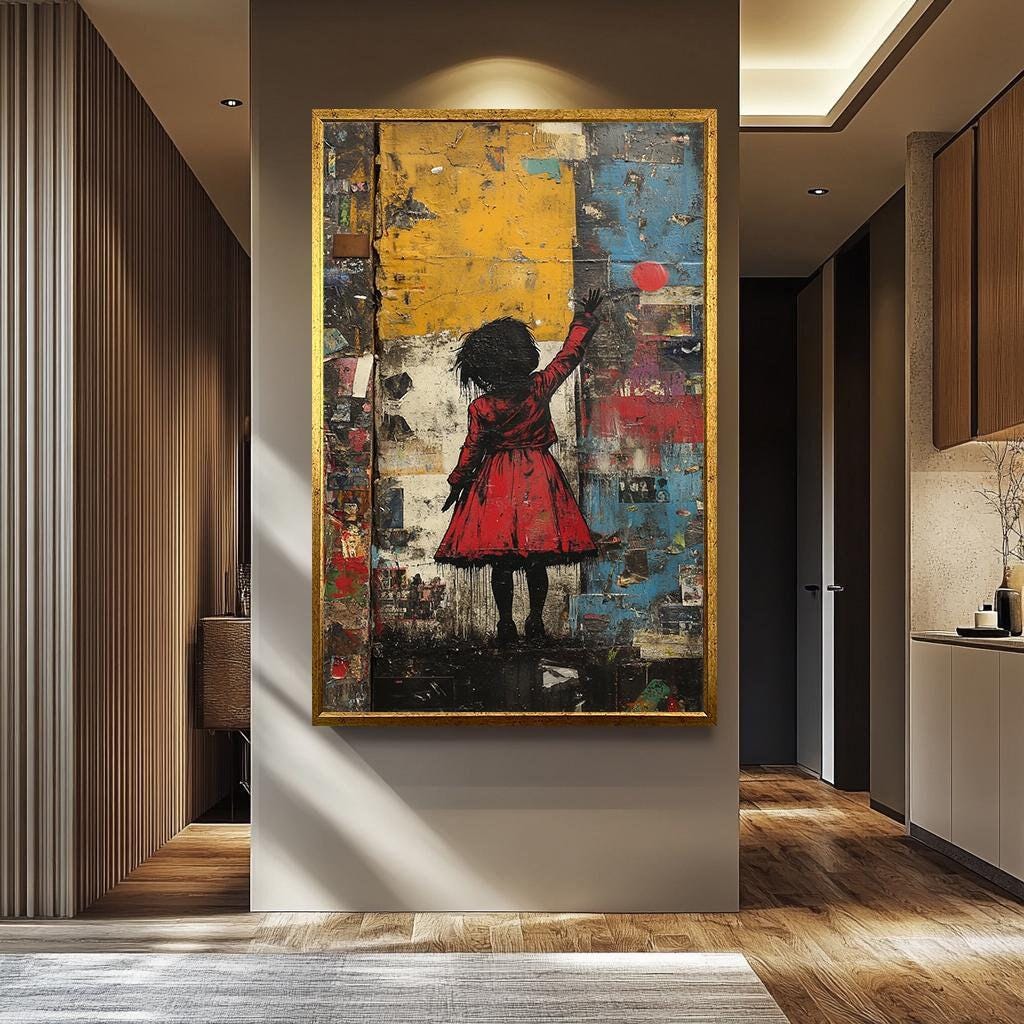 Banksy Red Balloon Art – Urban Street Art Canvas Painting | Modern Graffiti Wall Decor