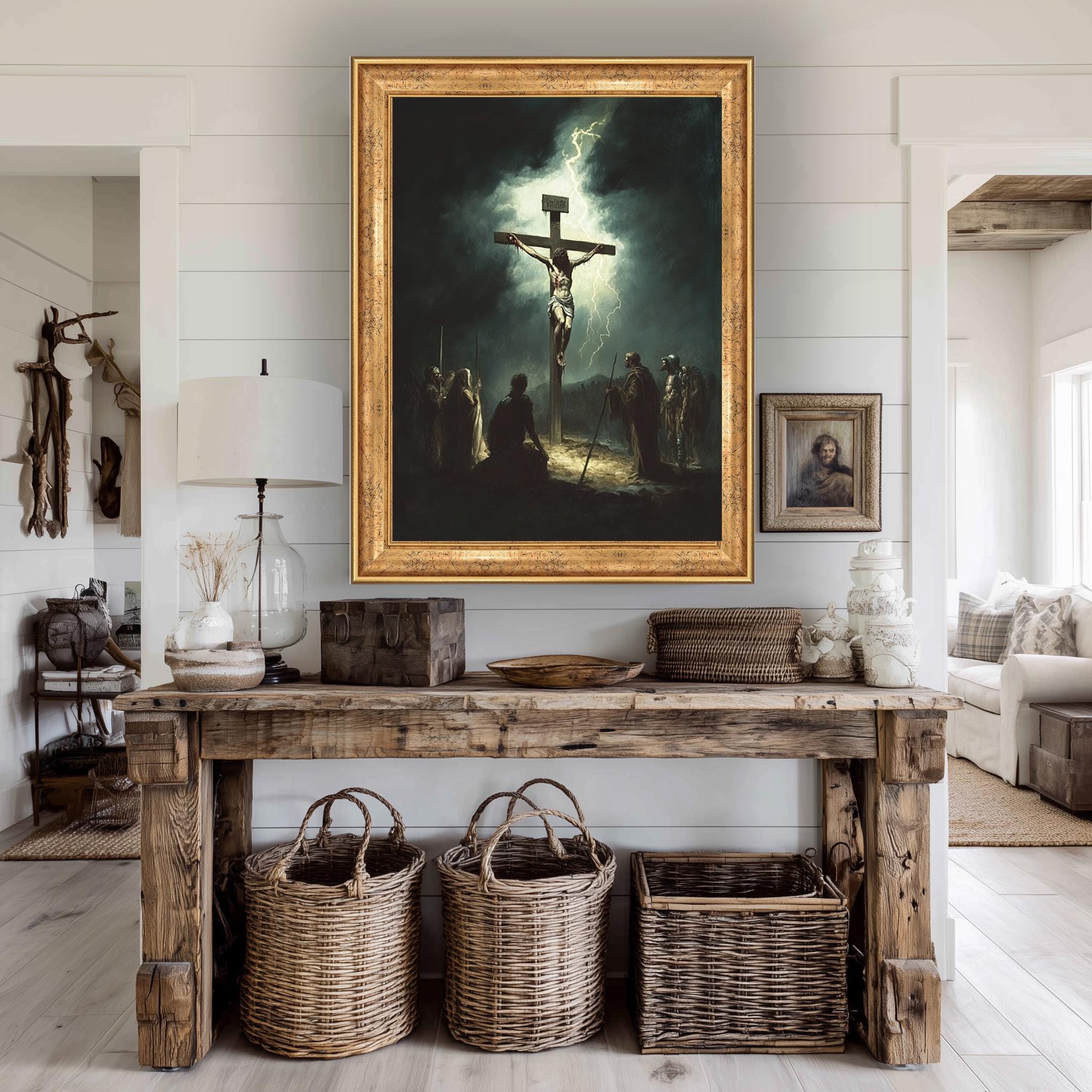 Jesus Crucifixion Canvas – Dramatic Christian Wall Art | Dark Gospel Painting