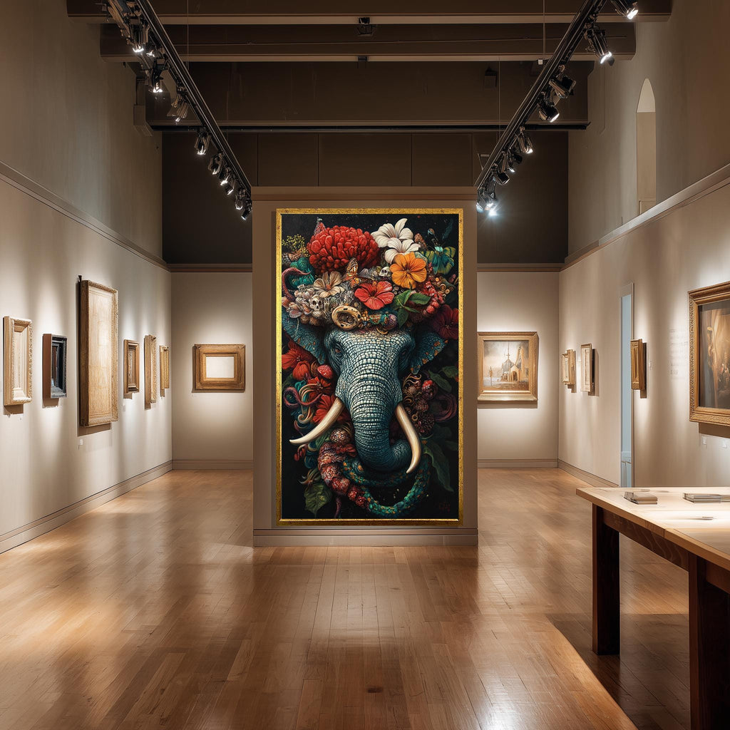 Elephant Floral Canvas Print – Vibrant Botanical Tropical Wall Art with Floral Crown Artwork