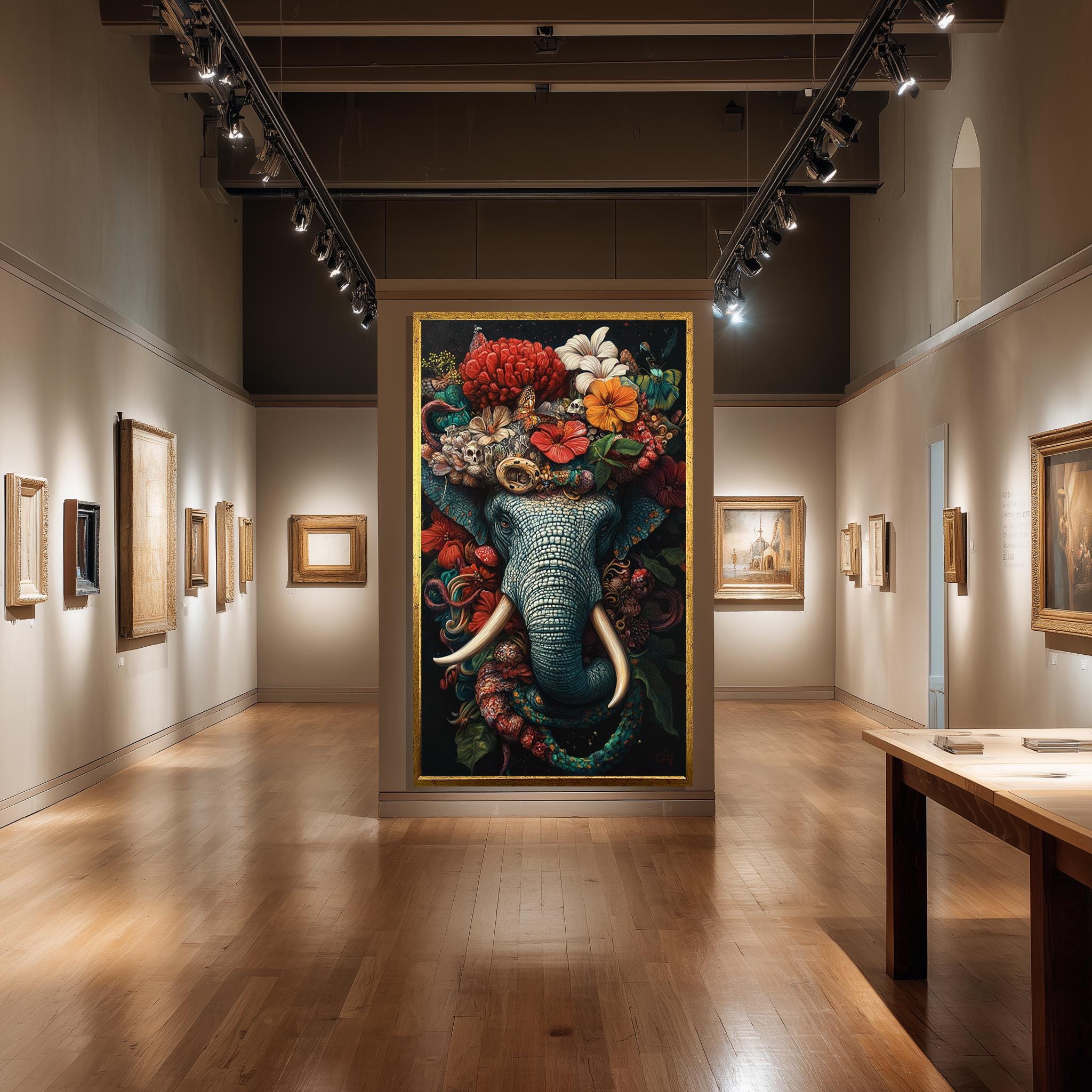 Elephant Floral Canvas Print – Vibrant Botanical Tropical Wall Art with Floral Crown Artwork