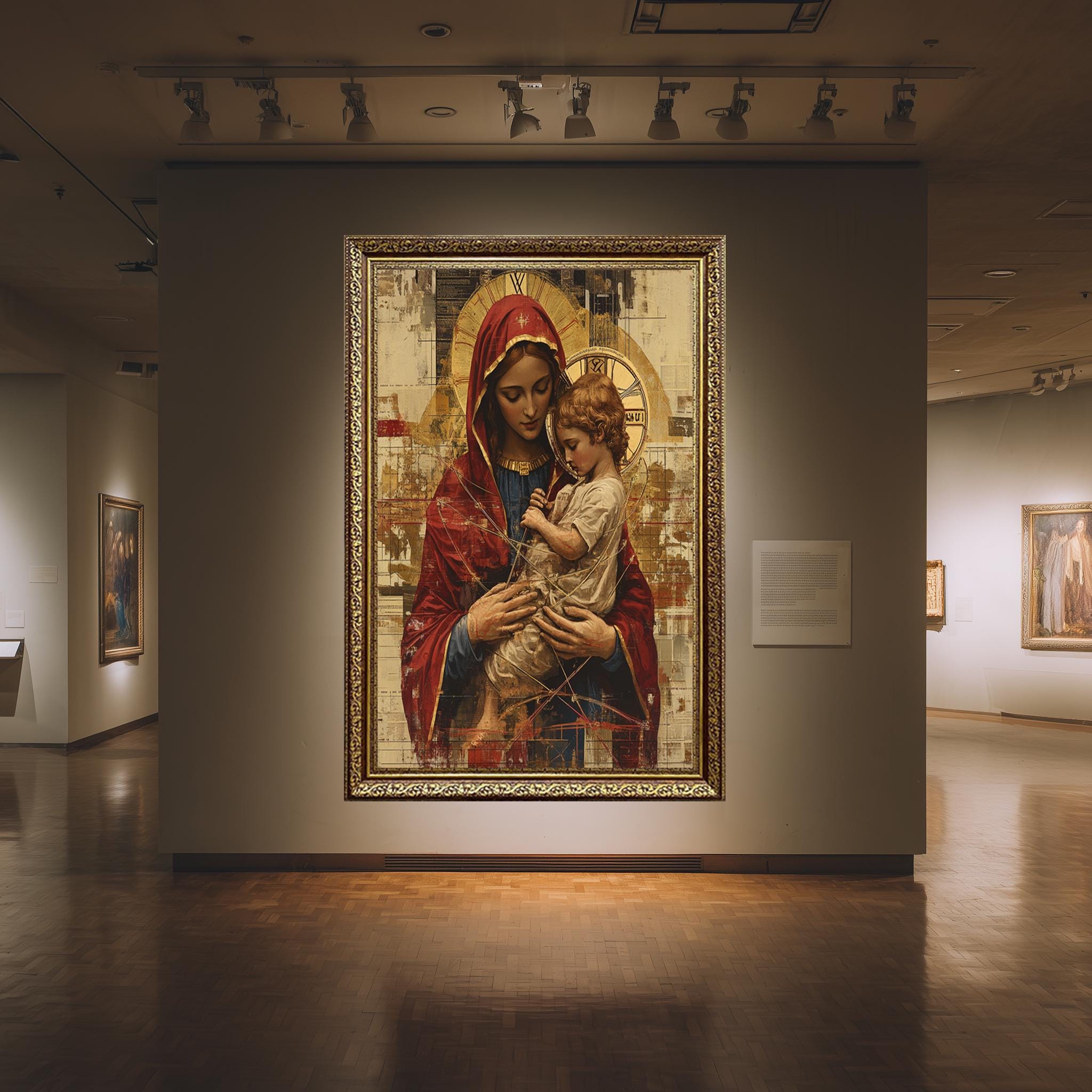 Virgin Mary Jesus Canvas - Sacred Mother Child Print | Gold Halo Artwork