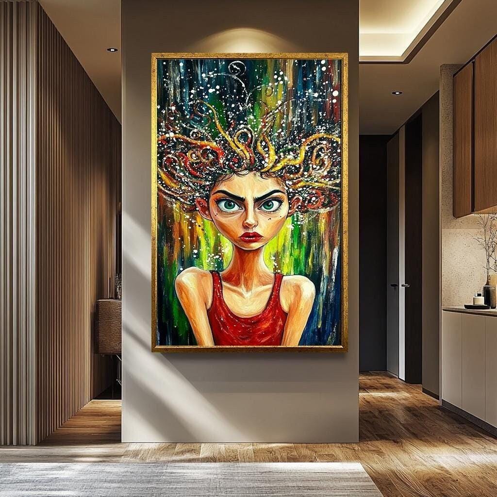 Weird Abstract Portrait – Bold Pop Art Wall Art | Colorful Female Portrait Canvas