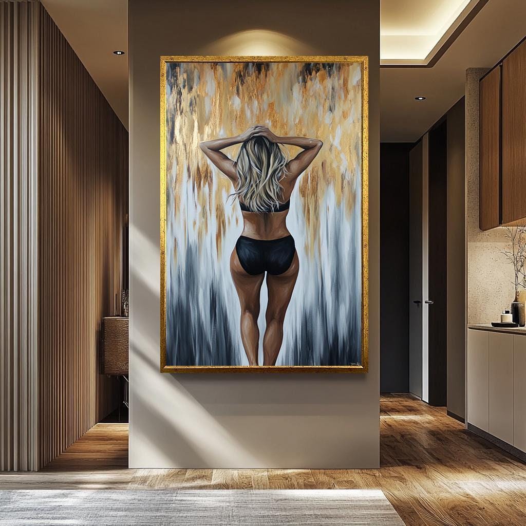 Sexy Woman Wall Art - Modern Female Canvas | Abstract Painting Art, Textured Canvas