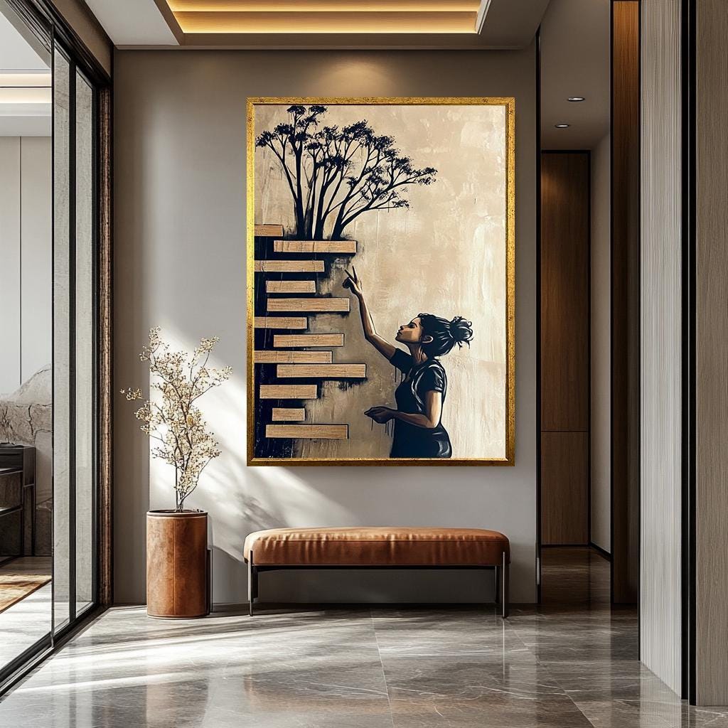 Banksy Wall Art – Modern Urban Artwork With Tree And Ladder Design | Vibrant Canvas Print