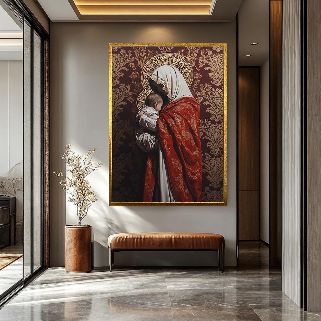 Mother Mary Wall Art – Hand-Painted Virgin Mary Canvas | Elegant Catholic Home Decor