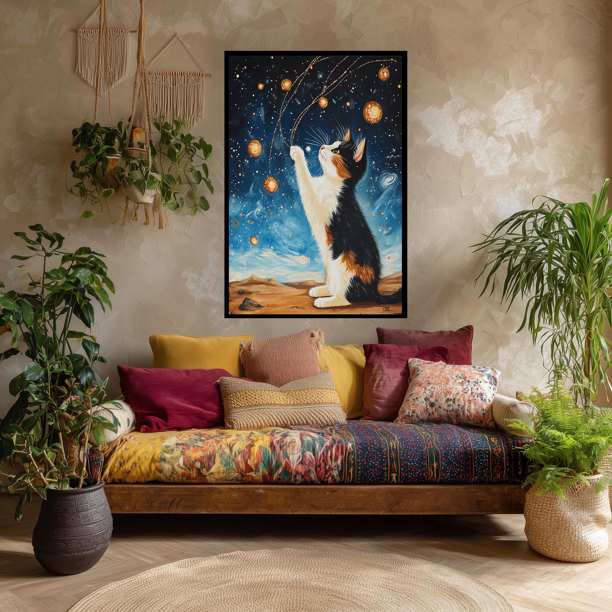 Calico Cat Canvas Print – Whimsical Cosmic Cat Artwork | Fantasy Feline Wall Art