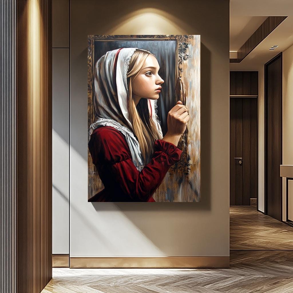 Vintage Woman Wall Art | Feminine Art Print on Gallery Style Canvas with Aged Antique Frame