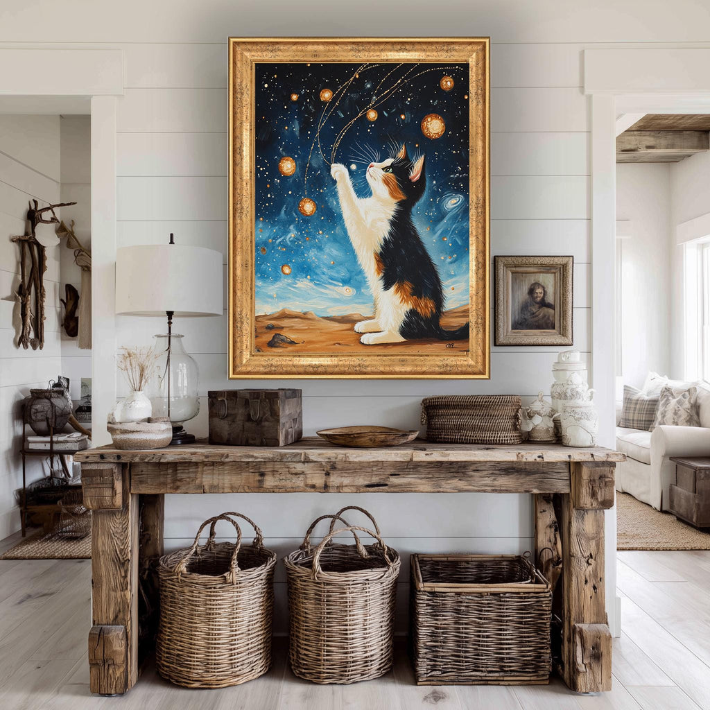 Calico Cat Canvas Print – Whimsical Cosmic Cat Artwork | Fantasy Feline Wall Art