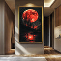 Blood Moon Wall Art – Red Moon Canvas Painting | Handmade Forest Decor
