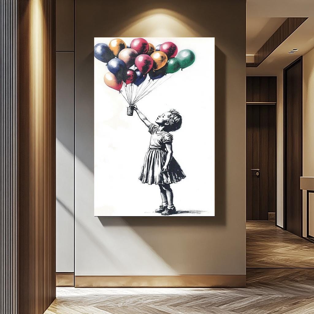 Banksy Balloon Wall Art - Colorful Balloon Girl Canvas | Hand-Painted Graffiti Decor