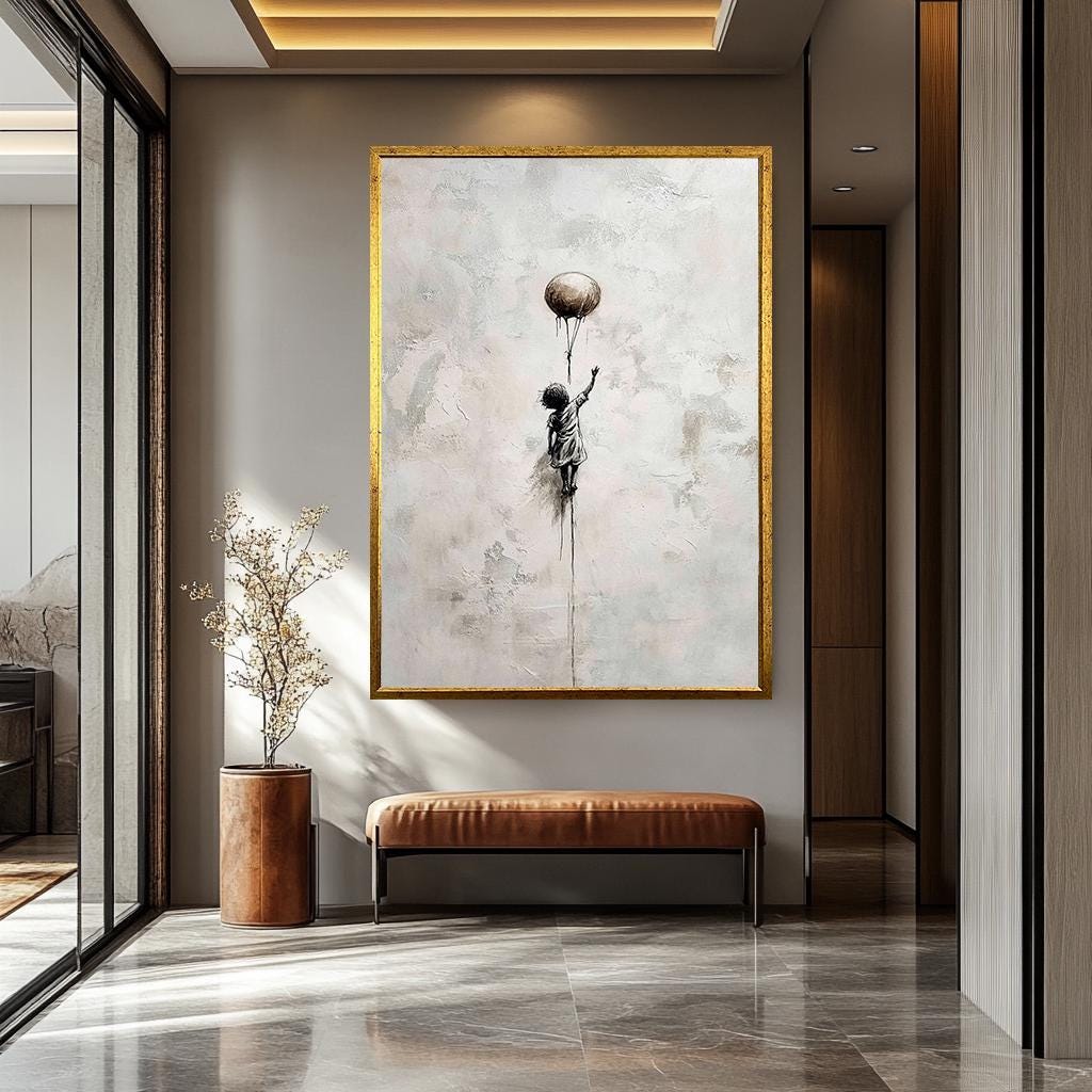 Minimalist Balloon Girl Art - Banksy Style Canvas | Urban Graffiti Decor
