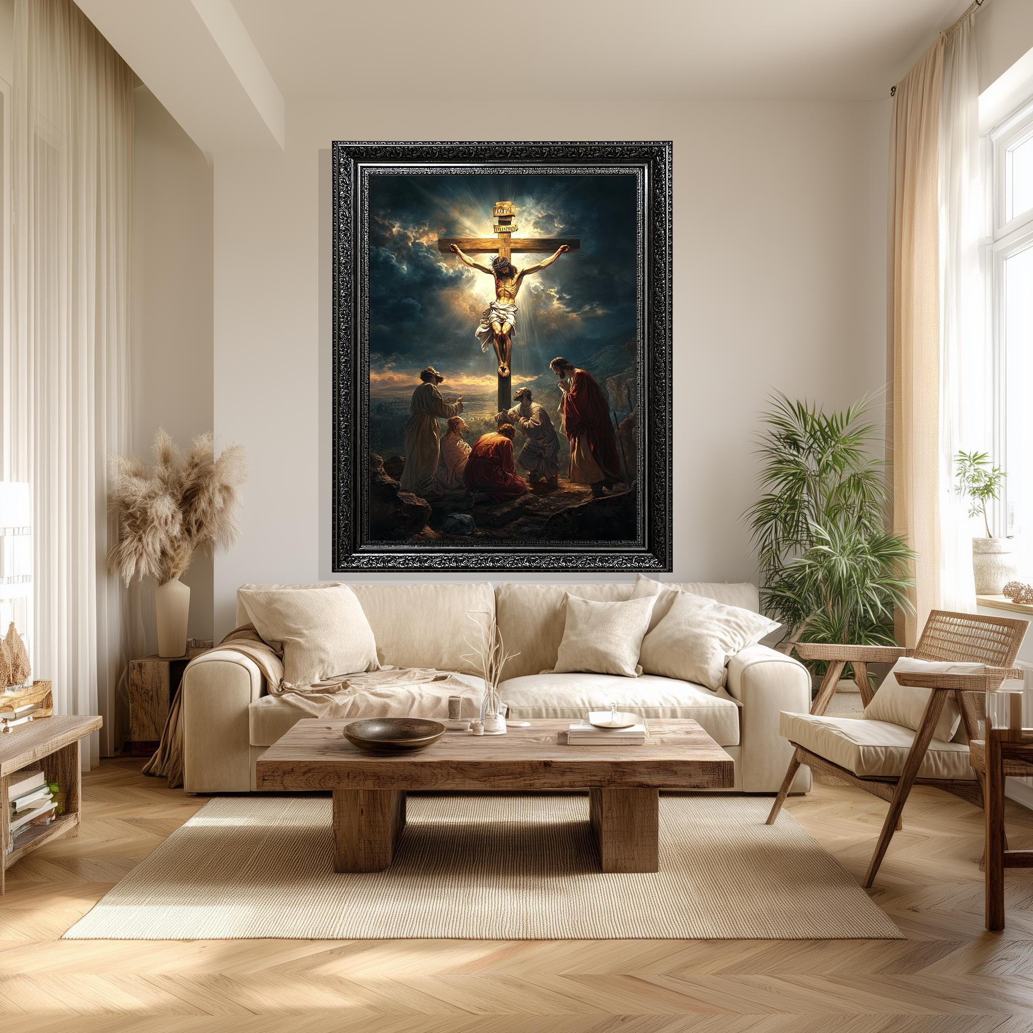 Jesus Crucifixion Canvas – Powerful Christian Wall Art | Faith Based Print with Divine Light