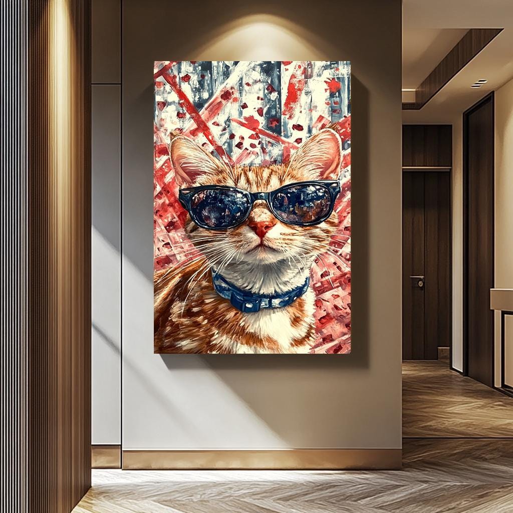 Cool Cat Pop Art - Retro Abstract Cat Painting | Vibrant Colorful Canvas Print