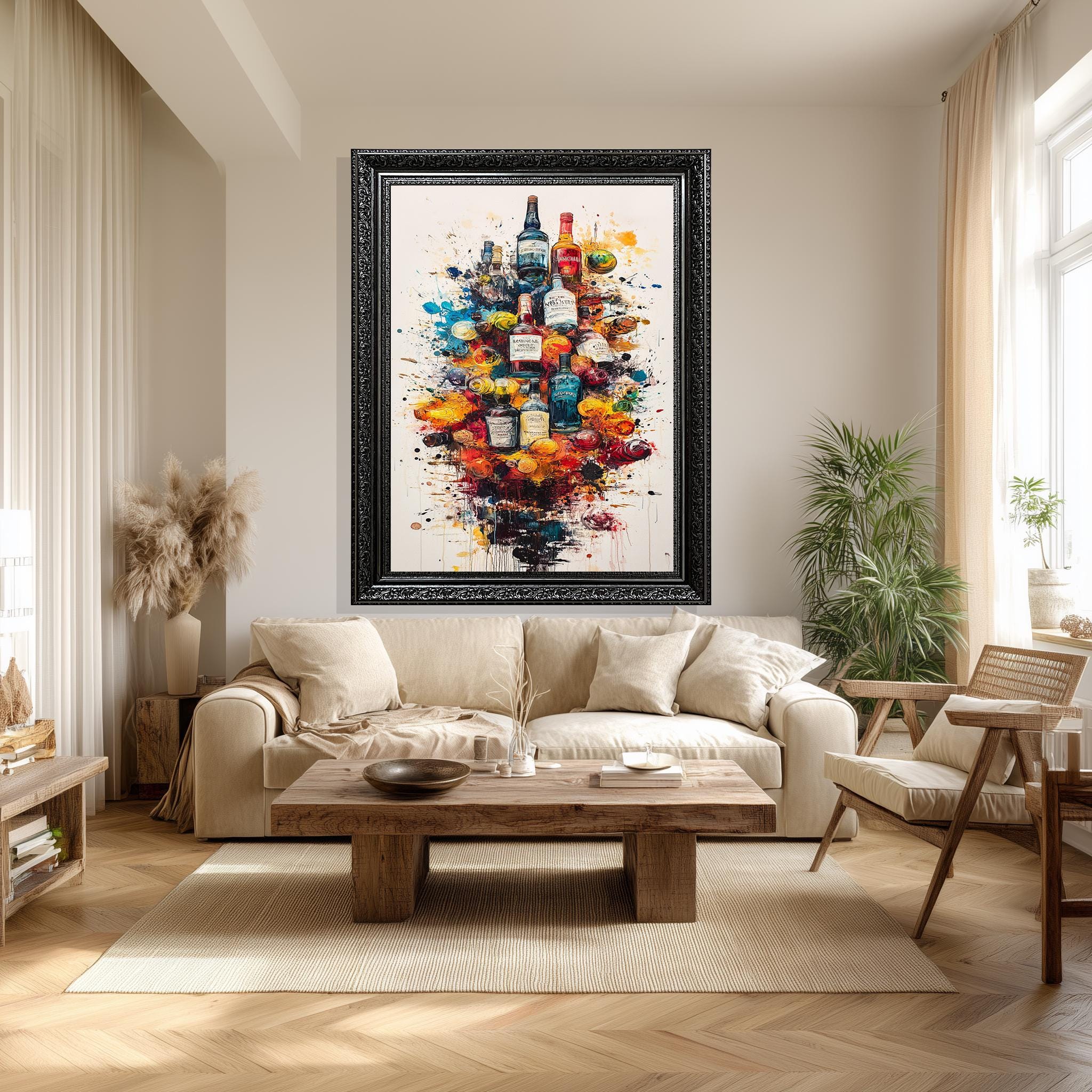 Colorful Liquor Bottle Art – Abstract Bar Wall Canvas Print | Vibrant Alcohol Decor