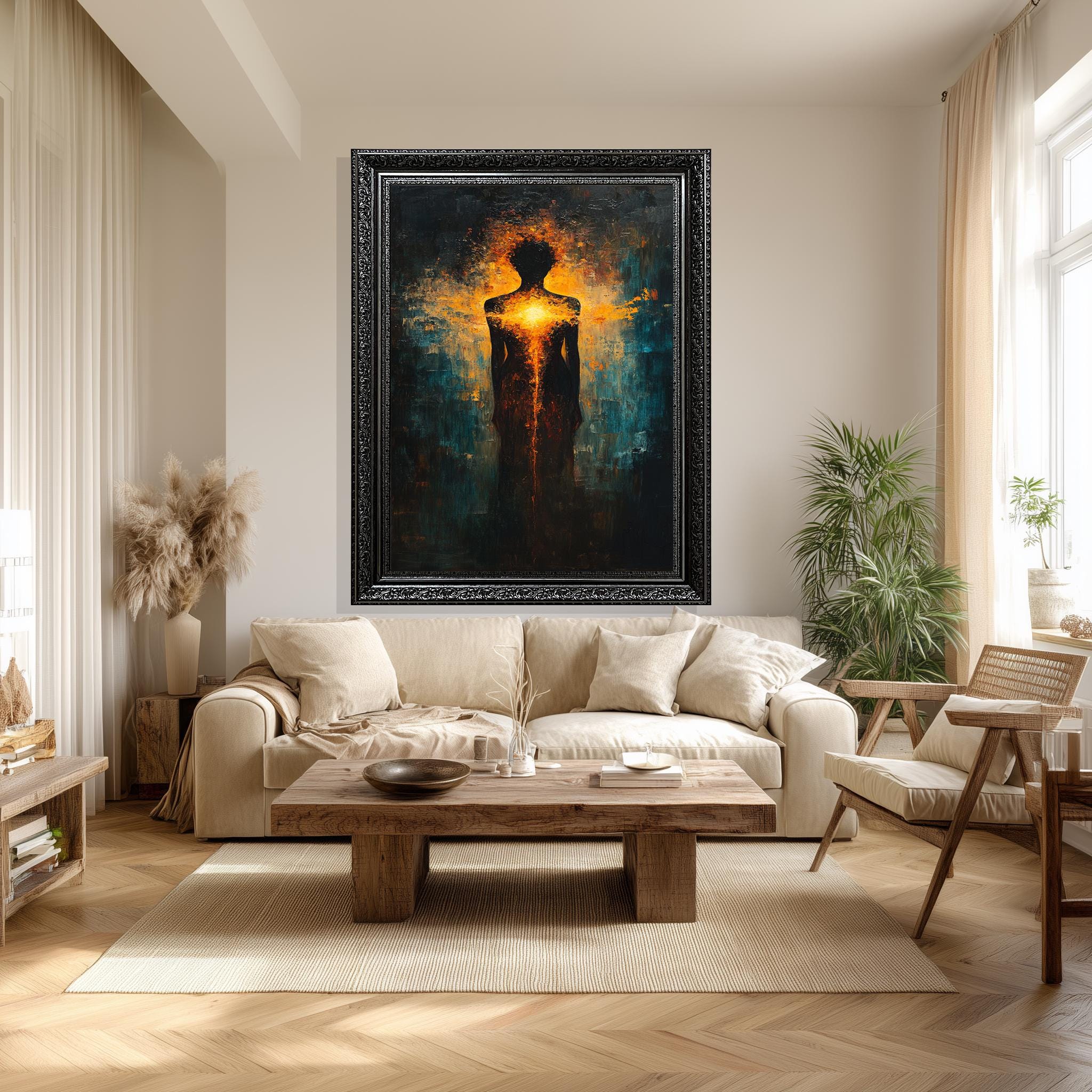 Abstract Woman Canvas Art - Fiery Heart Silhouette | Modern Emotional Wall Decor
