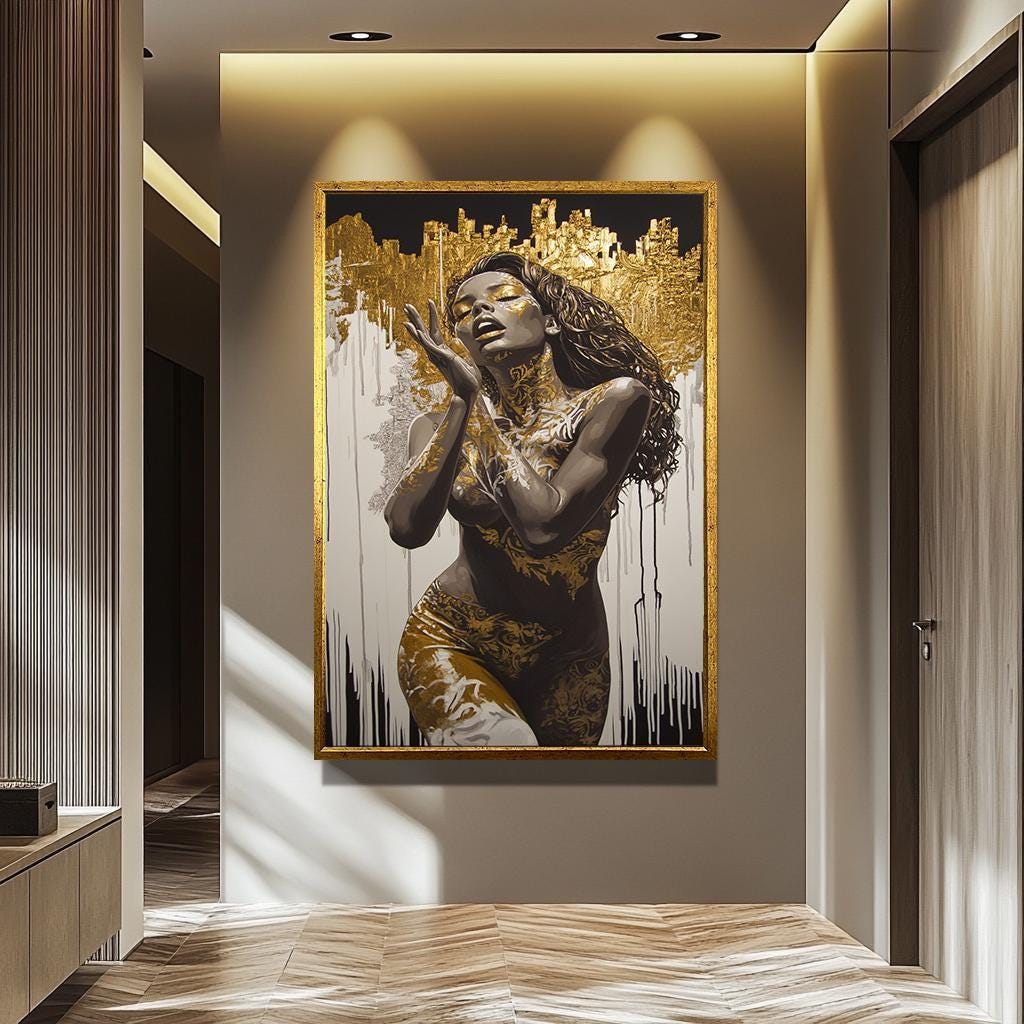 Women Wall Art – Abstract Women Canvas | Golden Wall Decor | Luxury Home Decor