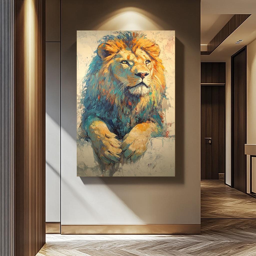 Lion Wall Decor | Abstract Lion Art Canvas Painting - Luxury Wildlife Wall Art