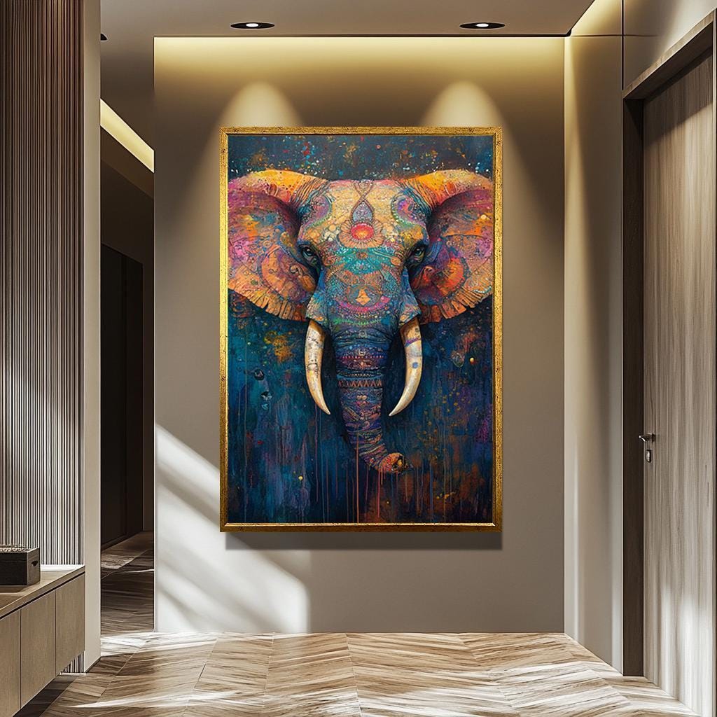Psychedelic Elephant Canvas - Vibrant Bohemian Wall Art With Ornate Patterns